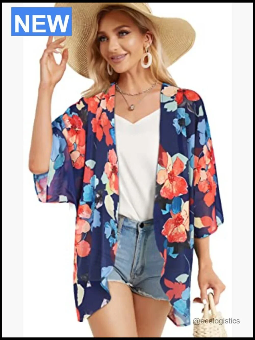 Puff Sleeve Floral Kimono Cardigan Loose Cover Up Blouse